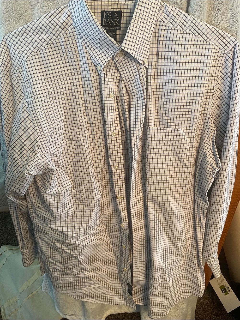 Jos. A. Bank White and Blue Windowpane Dress Shirt